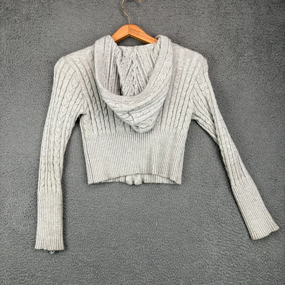 Forever 21 Kids Gray Cable Knit Zip Up Cropped Hoodie Sweater Size‎ Small